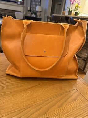 Able Zip Top Leather Tote Commuter Cognac Bag